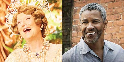 Meryl Streep (left) in Florence Foster Jenkins and Denzel Washington in Fences. FLORENCE FOSTER JENKINS AND FENCES FACEBOOK PAGES