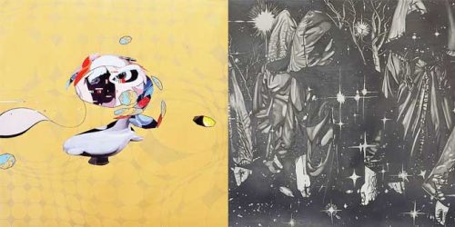 Some of the artworks featured in the “Aliens vs. Robots” exhibit at Artery Art Space.